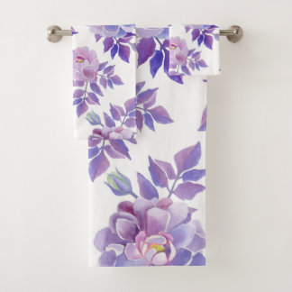 Conjunto de Toalhas de Aquarelas Florais Roxas