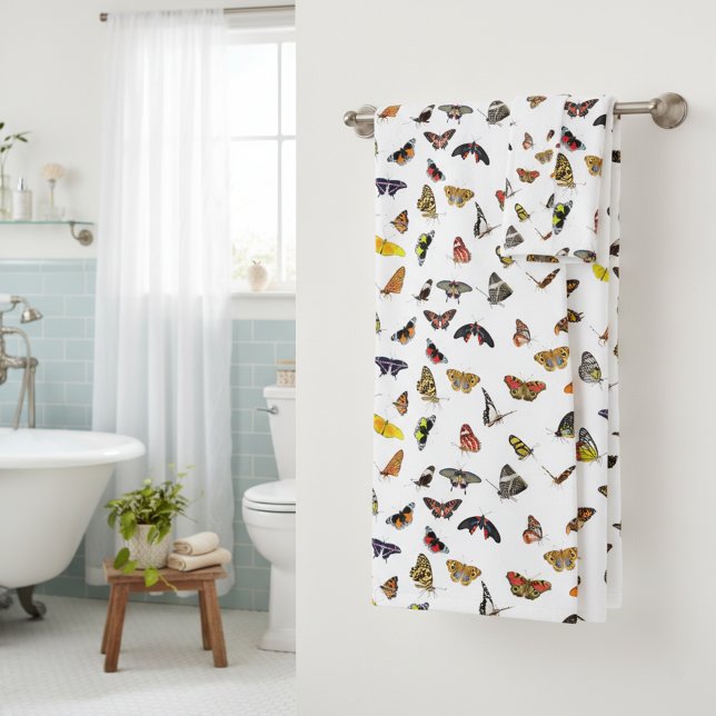 Conjunto de Toalhas de Banheiro Borboletas (Butterflies towel set of three.)