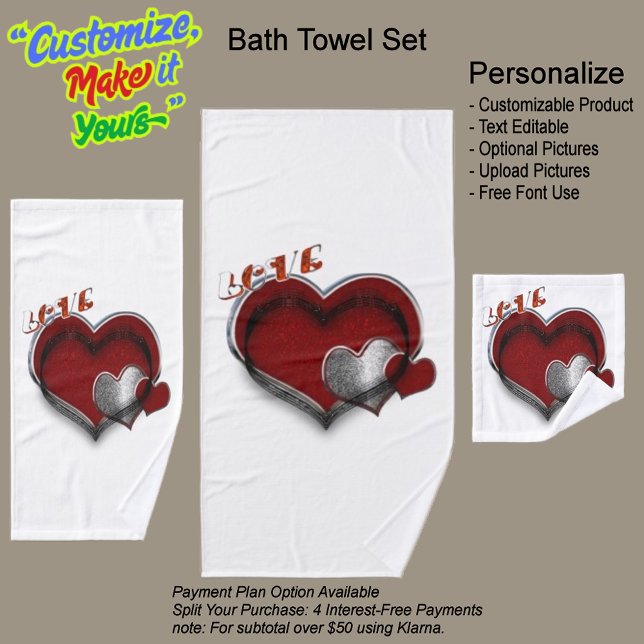 Conjunto de Toalhas de Banheiro Branca do Coração (Heart Magic Bathroom Towel Set Featuring a White Background.)