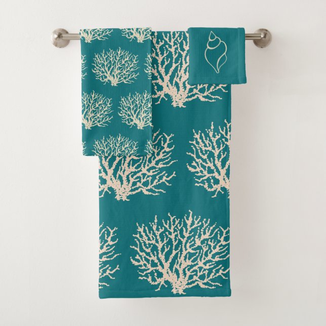 Conjunto de Toalhas de Banheiro Coral Mar Turquesa (Insitu)