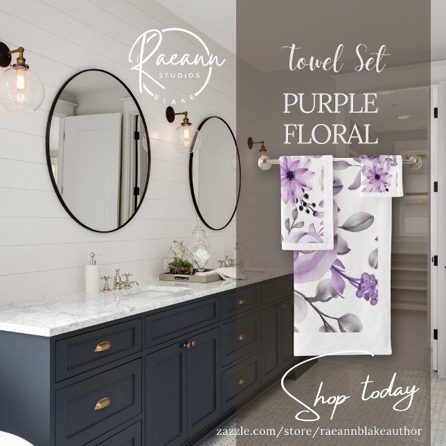 Conjunto de Toalhas de Banheiro Floral Roxo e Bran (Criador carregado)