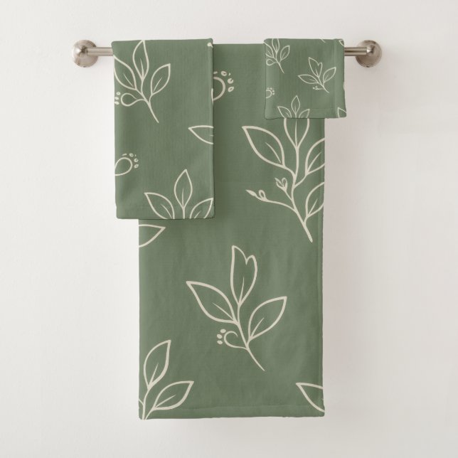 Conjunto de Toalhas de Banheiro Folha Verde Salvia (Insitu)