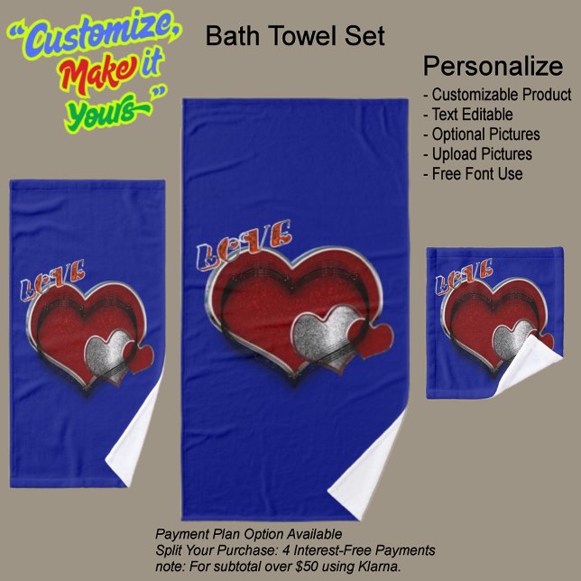 Conjunto de Toalhas de Banheiro Real Coração Magic (Heart Magic Bathroom Towel Set Featuring a Royal Blue Background.)