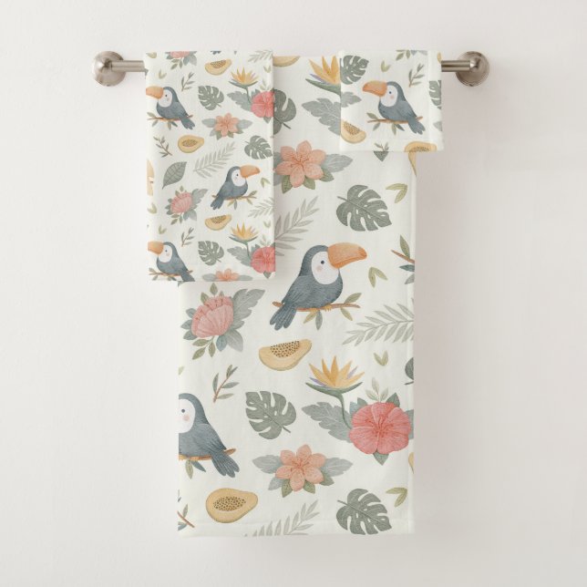 Conjunto de Toalhas de Banheiro Tropicais com Tuca (Insitu)
