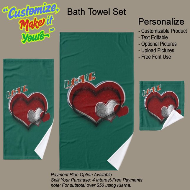 Conjunto de Toalhas de Banheiro Verde Escuro do Co (Heart Magic Bathroom Towel Set Featuring a Dark Green Background.)