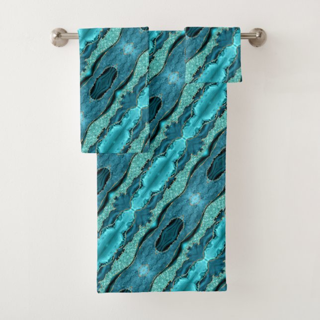 Conjunto de Toalhas de Banho Azul Verde Dourado Ág (Insitu)