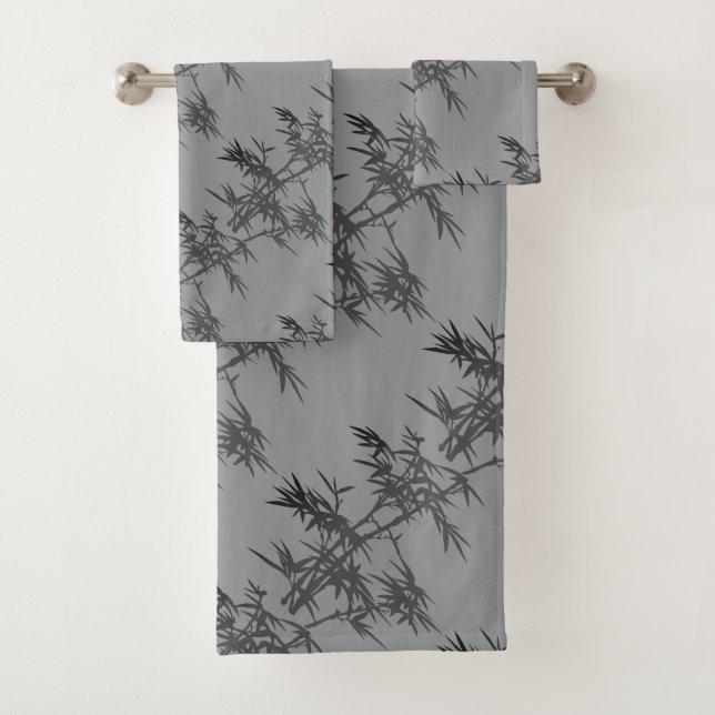 Conjunto de Toalhas de Banho Bambu Preto em Prata (Insitu)
