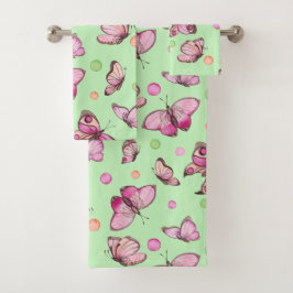 Conjunto de Toalhas de Banho Borboleta Rosa