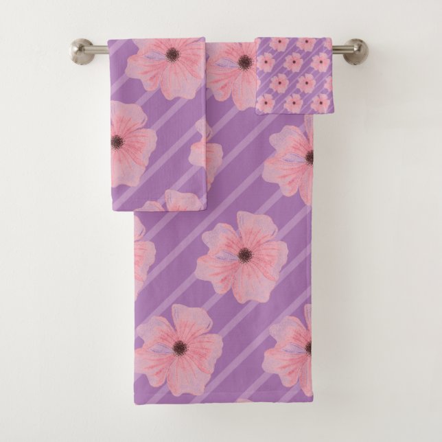 Conjunto de Toalhas de Banho com Flores Cor-de-Ros (Insitu)