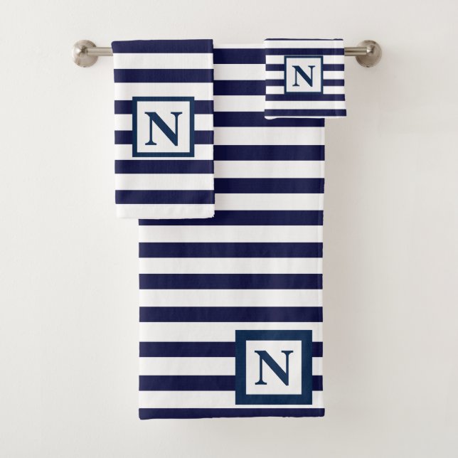 Conjunto de Toalhas de Banho com Listras Navy Mono (Insitu)