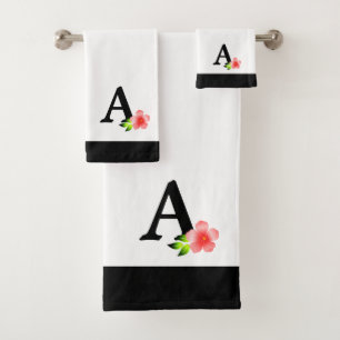 Conjunto de toalhas de banho com monograma preto e