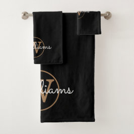 Conjunto de Toalhas de Banho com Monograma Preto e