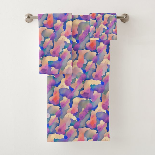 Conjunto de Toalhas de Banho com Padrão de Aquarel (Insitu)
