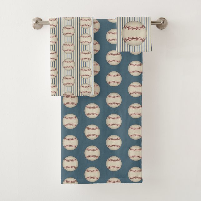 Conjunto de Toalhas de Banho com Padrão de Beisebo (Insitu)