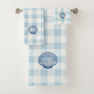 Conjunto de Toalhas de Banho com Xadrez Azul de Co