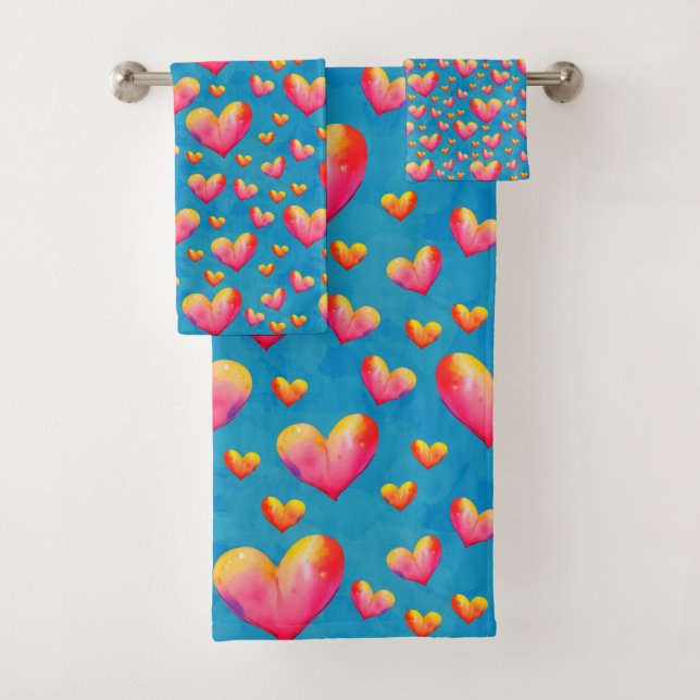 Conjunto de Toalhas de Banho Corações Multicolorid (Insitu)