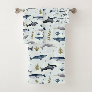 Conjunto de toalhas de banho de Baleias Modern Wat