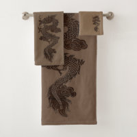 Conjunto de Toalhas de Banho de Dragão Marrom