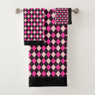 Conjunto De Toalhas De Banho De Estilo Rosa E Pret
