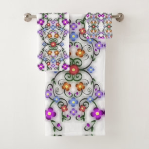 conjunto de toalhas de banho de flores ornamentais