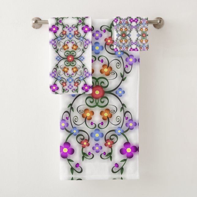 conjunto de toalhas de banho de flores ornamentais (Insitu)