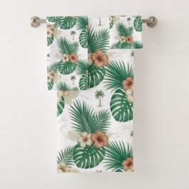 Conjunto de Toalhas de Banho de Folhas Tropicais d