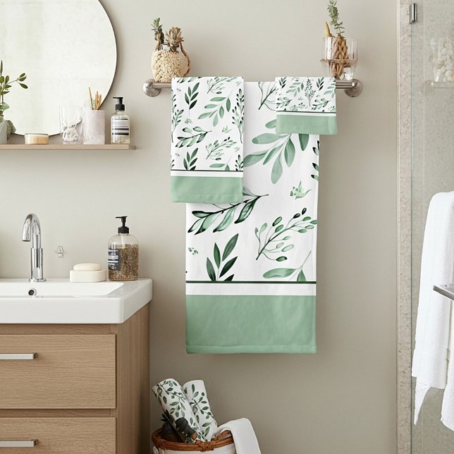 Conjunto de toalhas de banho de folhas verdes (Criador carregado)