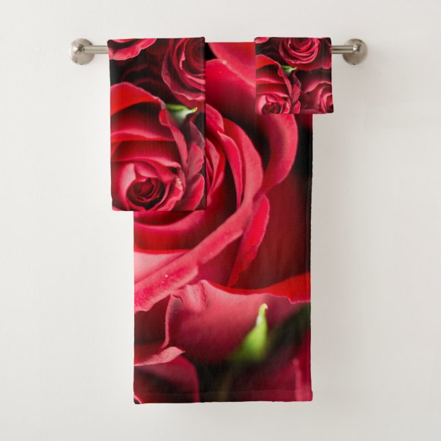 Conjunto de Toalhas de Banho de Luxo Rosas Vermelh (Insitu)