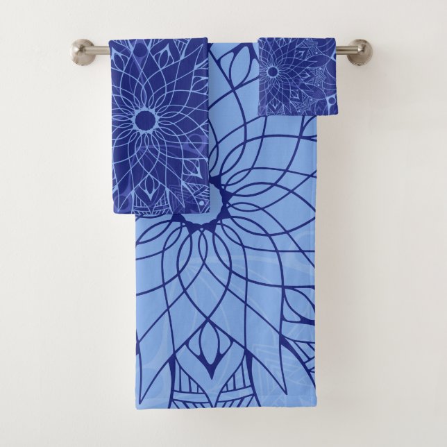 Conjunto de Toalhas de Banho de Mandala Azul Monoc (Insitu)