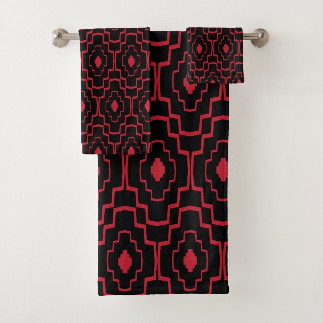 Conjunto de toalhas de banho de padrão vermelho (Insitu)