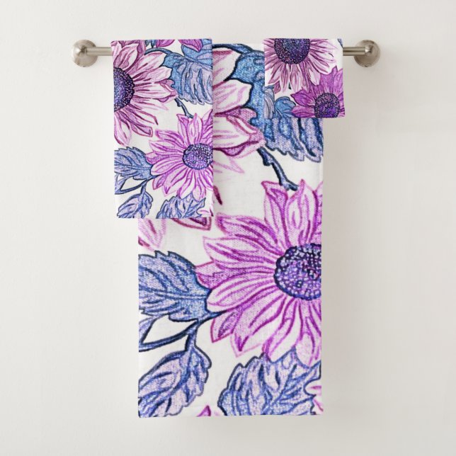 Conjunto de Toalhas de Banho Delícia Floral Roxa e (Insitu)