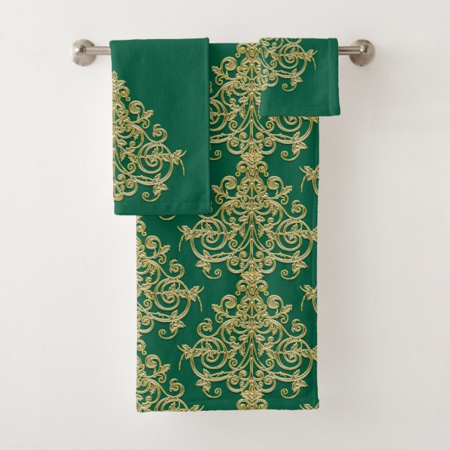 Conjunto de Toalhas de Banho em Damasco Dourado e  (Insitu)