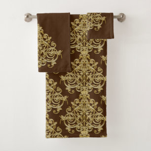 Conjunto de Toalhas de Banho em Damasco Dourado e