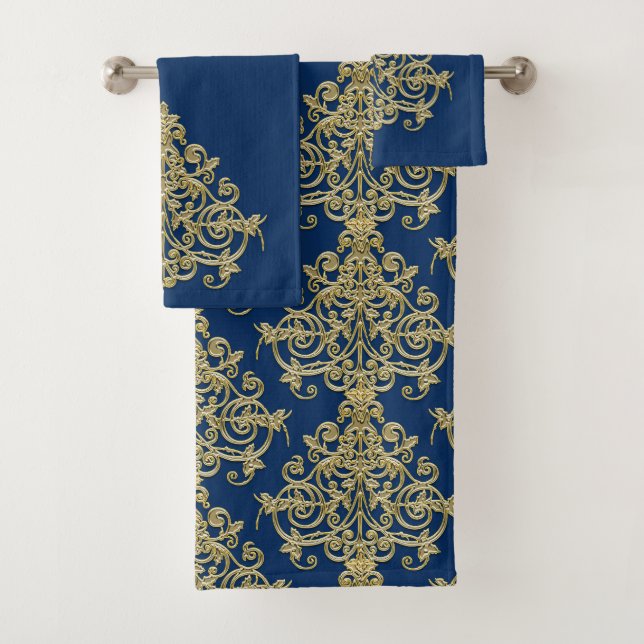 Conjunto de Toalhas de Banho em Damasco Dourado e  (Insitu)