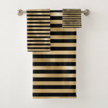 Conjunto de toalhas de banho em faixa preta e Dour