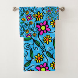 Conjunto de Toalhas de Banho Florais Abstratas