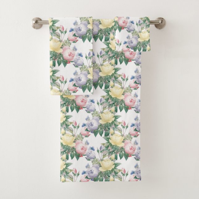 Conjunto de Toalhas de Banho Florais Rosa Pastel (Insitu)