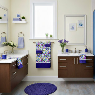 Conjunto de toalhas de banho florais roxas e azuis