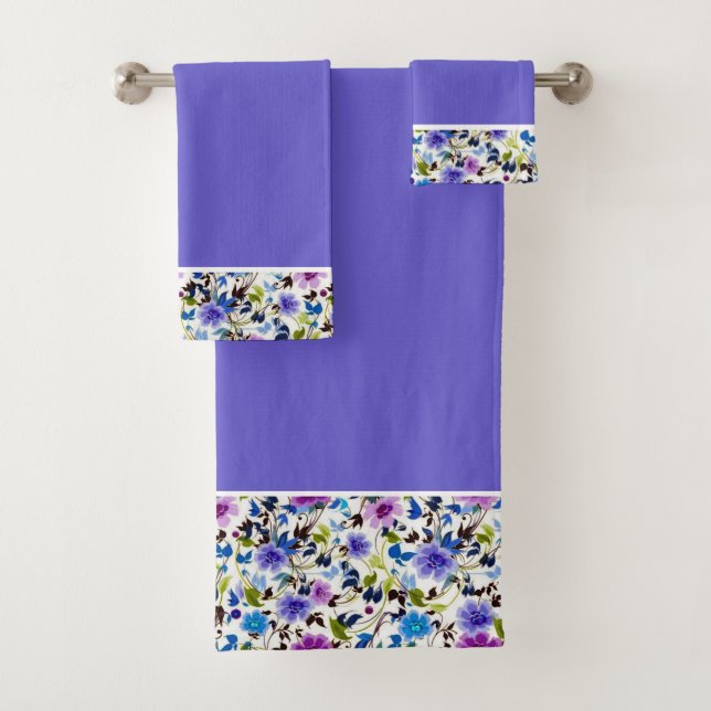 Conjunto de toalhas de banho florais roxas e azuis (Insitu)