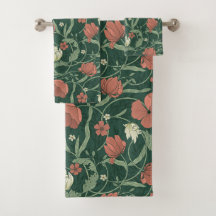 Conjunto de Toalhas de Banho Florais Verde e Verme