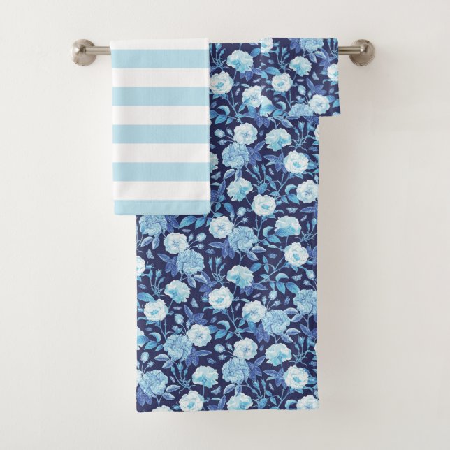 Conjunto de Toalhas de Banho Floral Azul (Insitu)