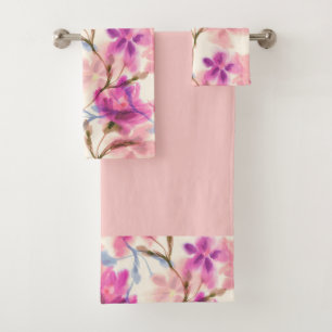 Conjunto de toalhas de banho floral cor de água ro