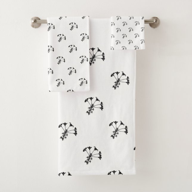 Conjunto de Toalhas de Banho Floral Preto em Branc (Insitu)