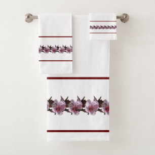 Conjunto de Toalhas de Banho - Flores de Ameixa e
