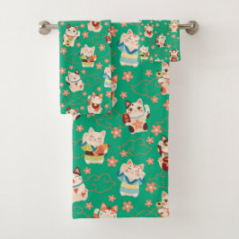 Conjunto de Toalhas de Banho Gatos da Sorte Maneki