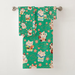 Conjunto de Toalhas de Banho Gatos da Sorte Maneki