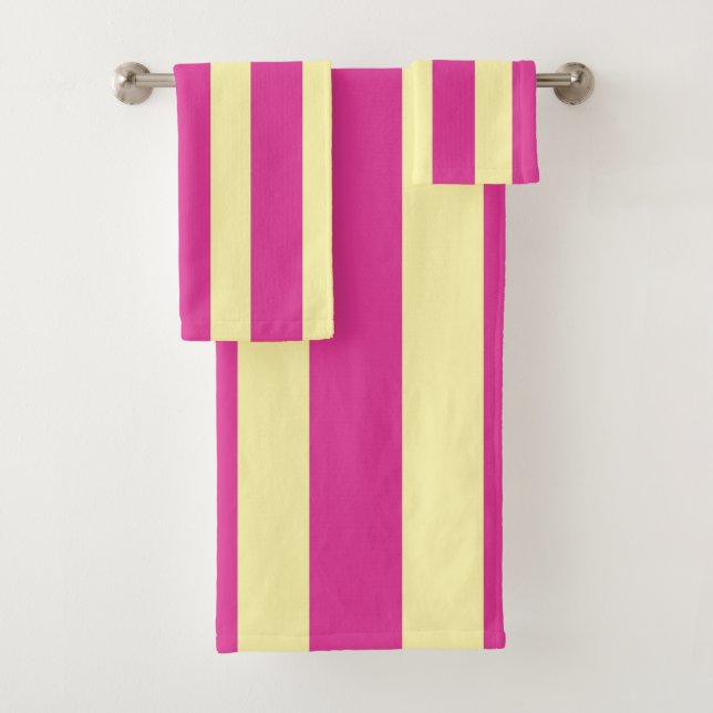 Conjunto de Toalhas de Banho Listras Rosa e Amarel (Insitu)