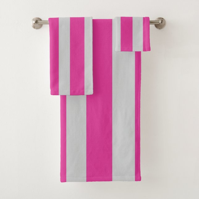 Conjunto de Toalhas de Banho Listras Rosa e Cinza (Insitu)