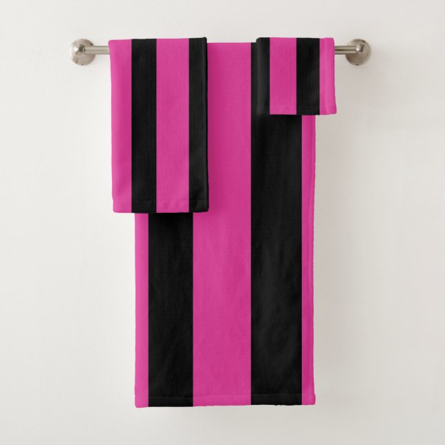 Conjunto de Toalhas de Banho Listras Rosa e Preto (Insitu)