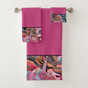 Conjunto de Toalhas de Banho mármore Rosa e Verde